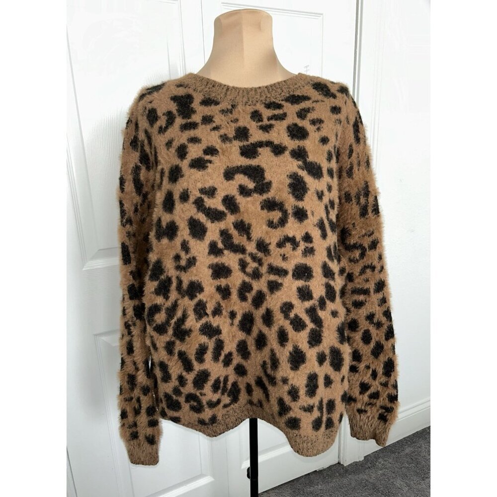 LUCCA Long Sleeve Crew Neck Brushed Knit Animal Print Sweater Size L